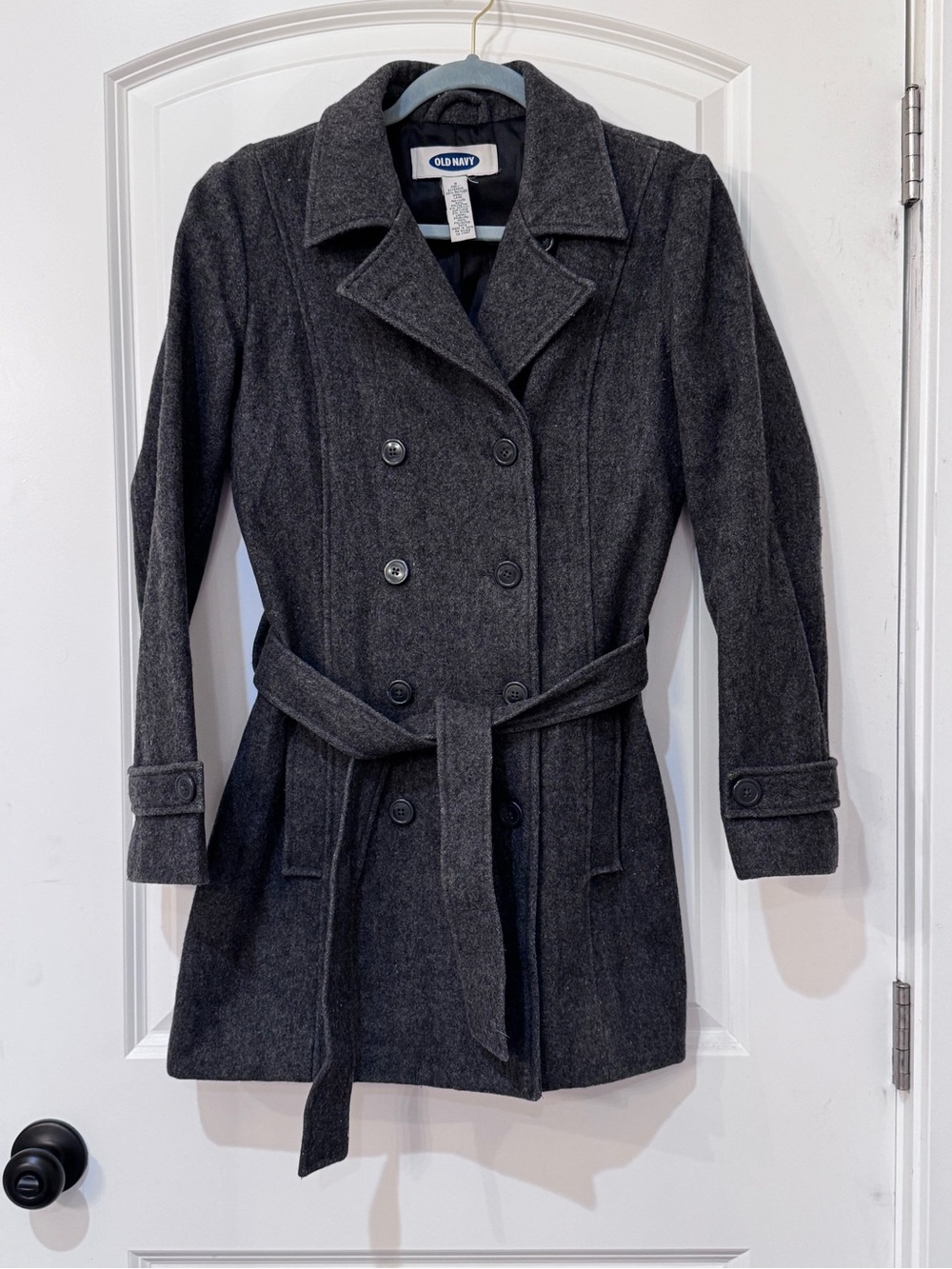 Old Navy Charcoal Gray Double-Breasted Trench Coat with Belt